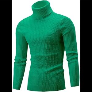 New Mens Turtleneck Thermal Lightweight Patterned Sweater Multiple Sizes Green